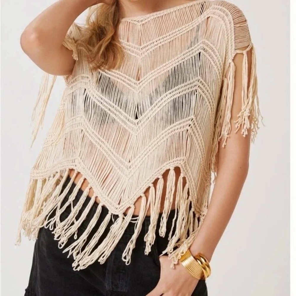 Anthropologie Crochet Fringe Poncho OS